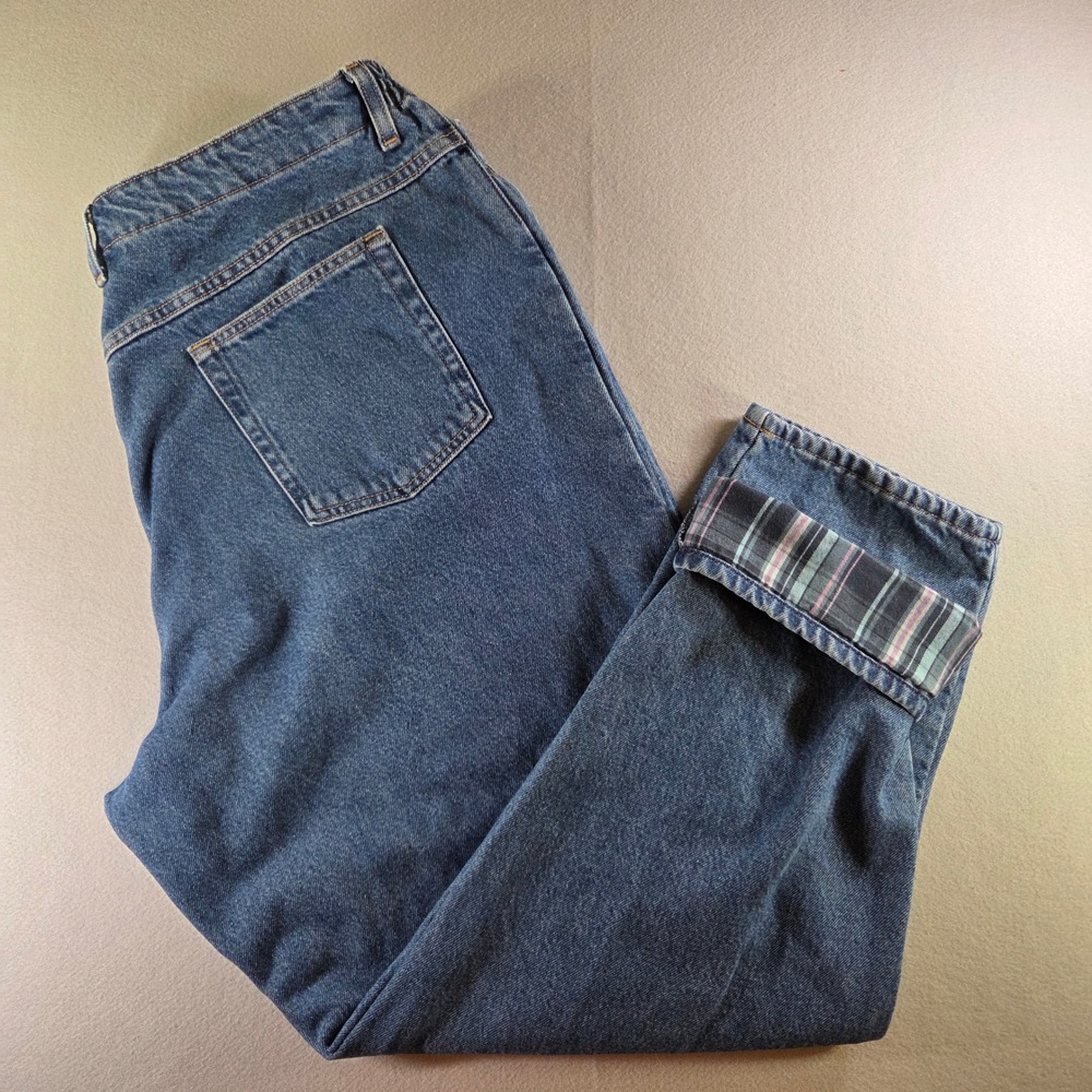 Vtg LL Bean Original Fit Relaxed Flannel Lined Jeans Blue Plaid 22W Regular Plus